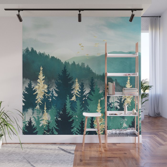 Blue Forest Mist Wall Mural Gallery Image 1