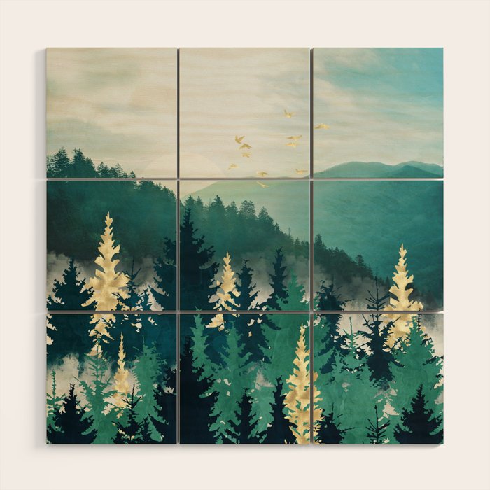 Blue Forest Mist Wood Wall Art Gallery Image 1