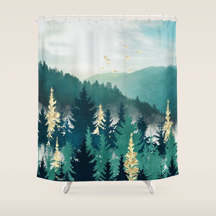 Blue Forest Mist Shower Curtain Gallery Image 1