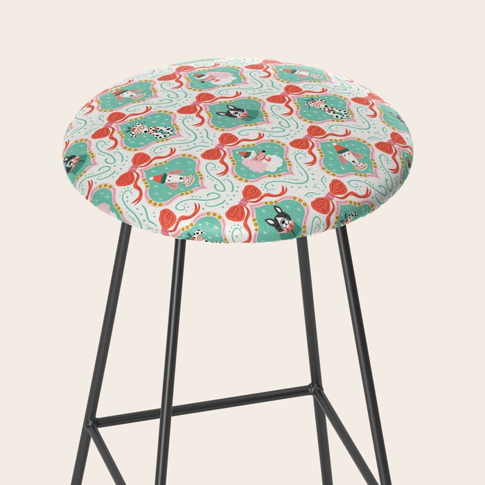 Christmas Dogs Festive Furry Holiday Ornaments Damask Pastel Green Stool Gallery Image 2