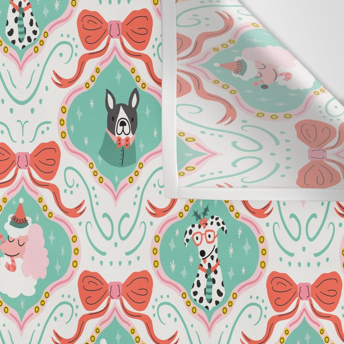 Christmas Dogs Festive Furry Holiday Ornaments Damask Pastel Green Wall Tapestry Gallery Image 3