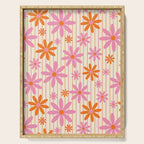  Retro 70s Groovy Daisy Pattern with Stripes, Hot Orange and Pink Serving Tray Gallery Image 1