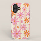  Retro 70s Groovy Daisy Pattern with Stripes, Hot Orange and Pink iPhone Case Gallery Image 1