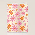  Retro 70s Groovy Daisy Pattern with Stripes, Hot Orange and Pink Stationery Card Gallery Image 2