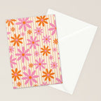  Retro 70s Groovy Daisy Pattern with Stripes, Hot Orange and Pink Stationery Card Gallery Image 2