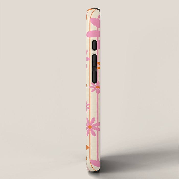  Retro 70s Groovy Daisy Pattern with Stripes, Hot Orange and Pink iPhone Case Gallery Image 2