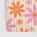  Retro 70s Groovy Daisy Pattern with Stripes, Hot Orange and Pink Poster Gallery Image 3