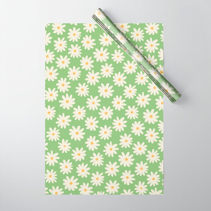 Retro Daisy Flower in Green Wrapping Paper Gallery Image 1