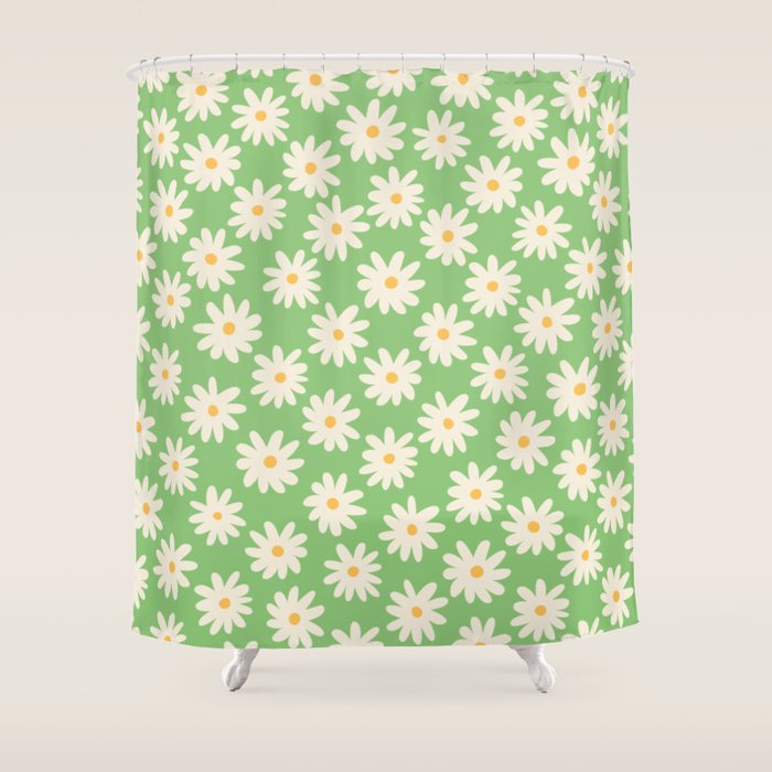 Retro Daisy Flower in Green Shower Curtain Gallery Image 1