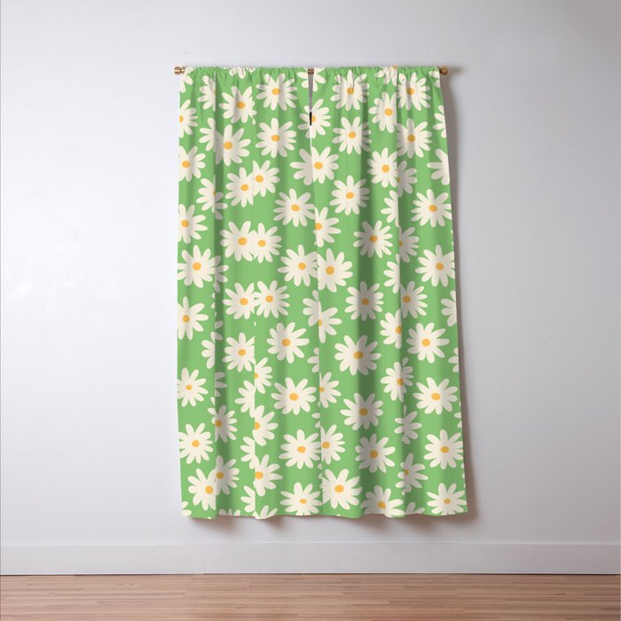 Retro Daisy Flower in Green Window Curtain Gallery Image 3