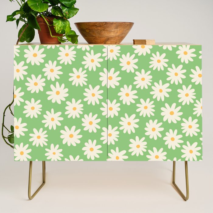 Retro Daisy Flower in Green Credenza Gallery Image 1