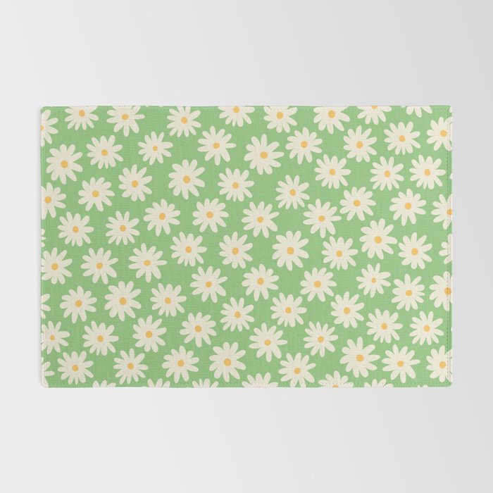Retro Daisy Flower in Green Rug Gallery Image 2