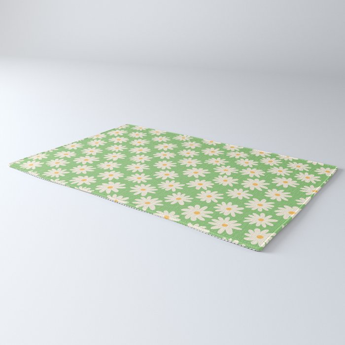 Retro Daisy Flower in Green Rug Gallery Image 3
