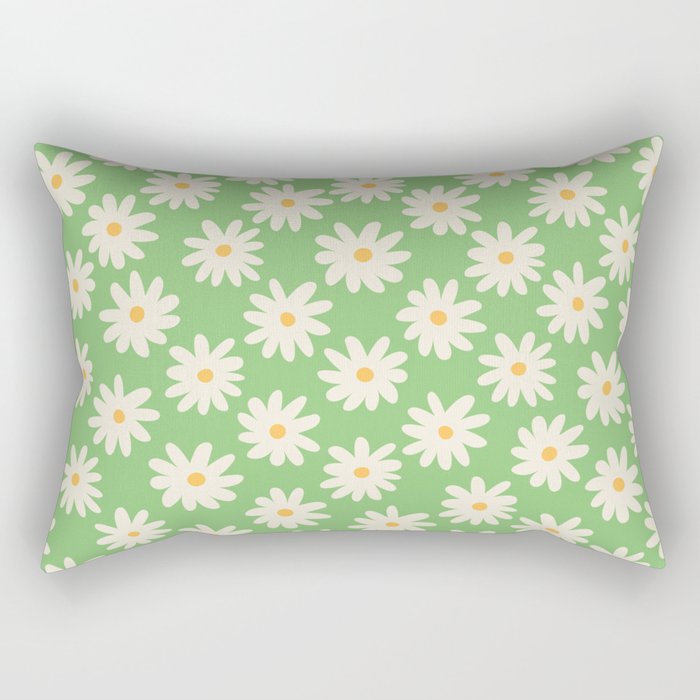 Retro Daisy Flower in Green Rectangular Pillow Gallery Image 1