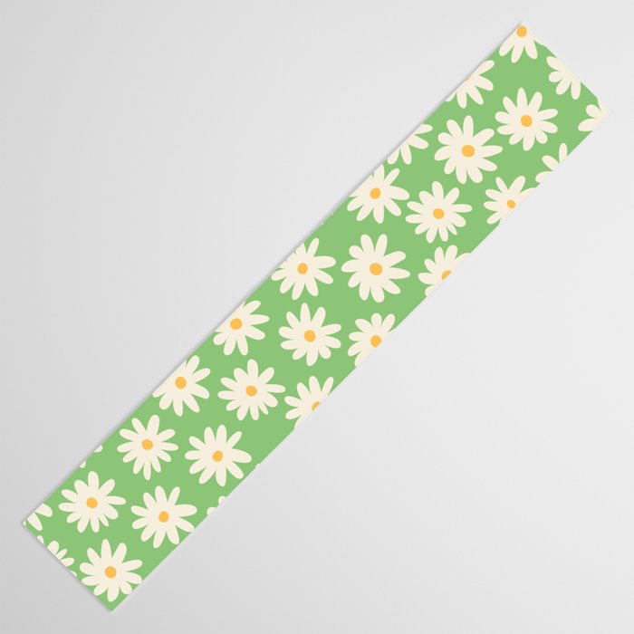 Retro Daisy Flower in Green Table Runner Gallery Image 3