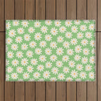 Retro Daisy Flower in Green Outdoor Rug Gallery Image 1