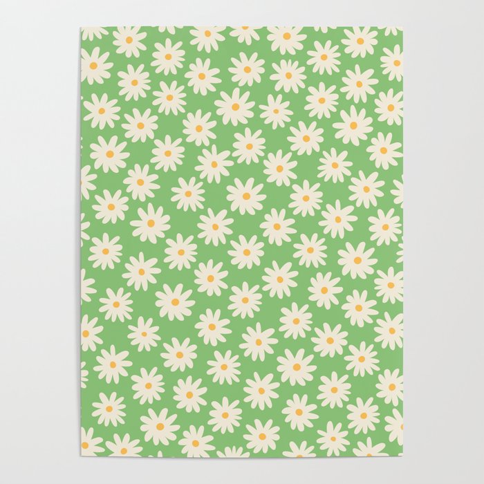 Retro Daisy Flower in Green Poster Gallery Image 4