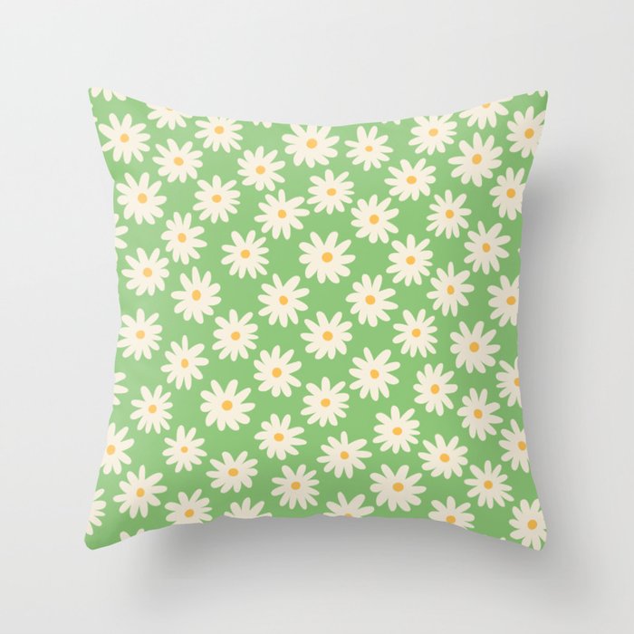 Retro Daisy Flower in Green Throw Pillow Gallery Image 6
