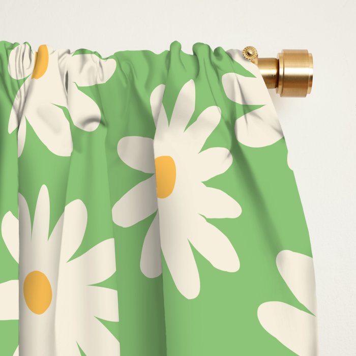Retro Daisy Flower in Green Window Curtain Gallery Image 2
