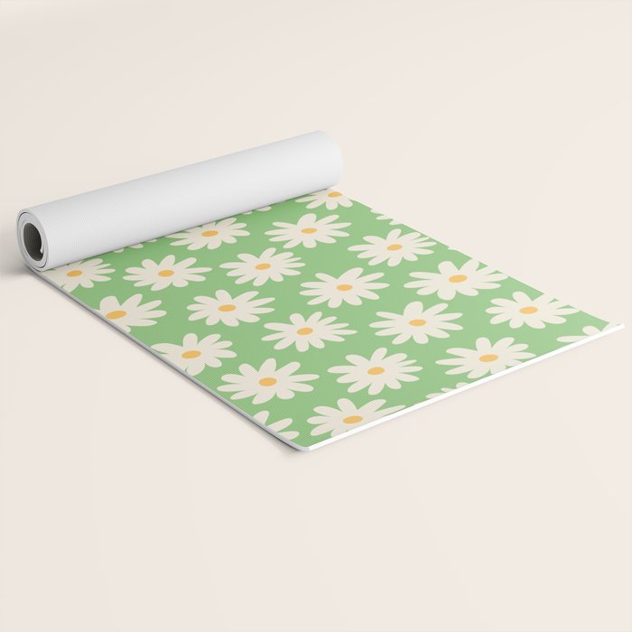 Retro Daisy Flower in Green Yoga Mat Gallery Image 2