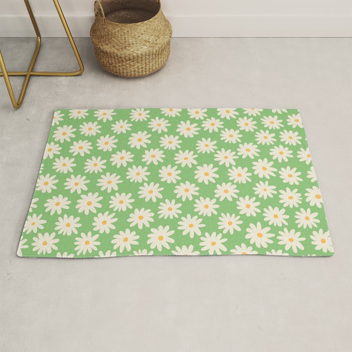 Retro Daisy Flower in Green Rug Gallery Image 1