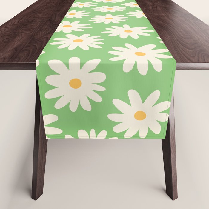 Retro Daisy Flower in Green Table Runner Gallery Image 1