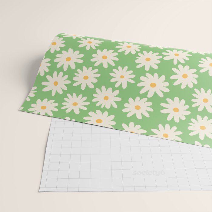 Retro Daisy Flower in Green Wrapping Paper Gallery Image 2