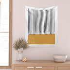 (White Background) Mid Century Modern Minimalist Rothko Inspired Color Field With Lines Geometric Style  Wall Tapestry Gallery Image 2