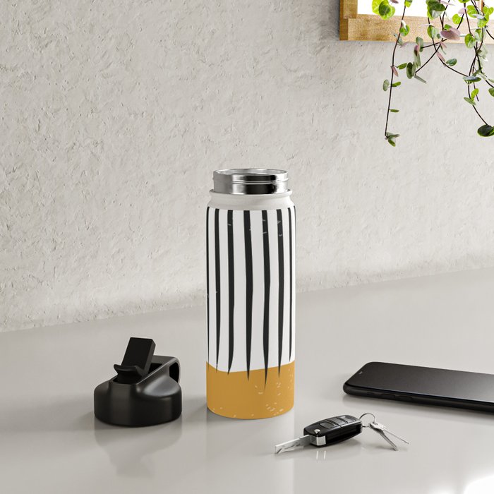 (White Background) Mid Century Modern Minimalist Rothko Inspired Color Field With Lines Geometric Style  Water Bottle Gallery Image 4