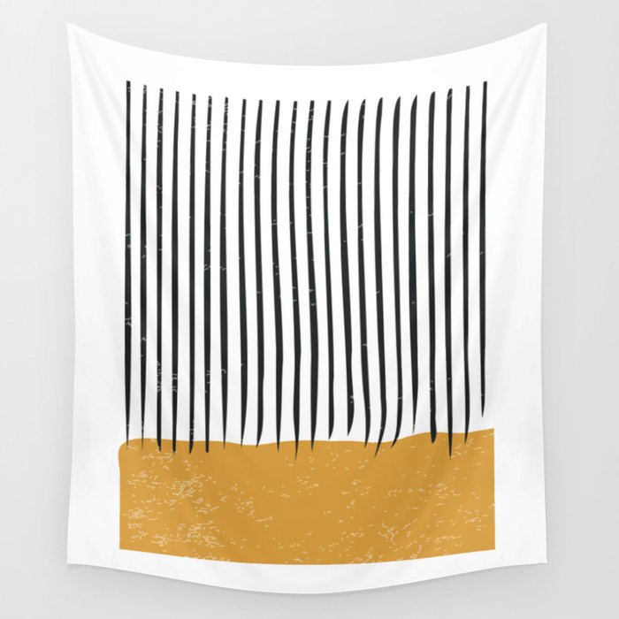 (White Background) Mid Century Modern Minimalist Rothko Inspired Color Field With Lines Geometric Style  Wall Tapestry Gallery Image 4