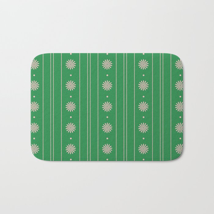 Daisy Stripes Green and Pink Pattern Bath Mat Gallery Image 1