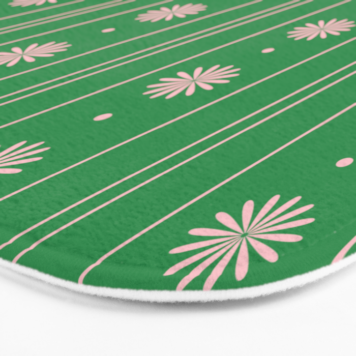 Daisy Stripes Green and Pink Pattern Bath Mat Gallery Image 3