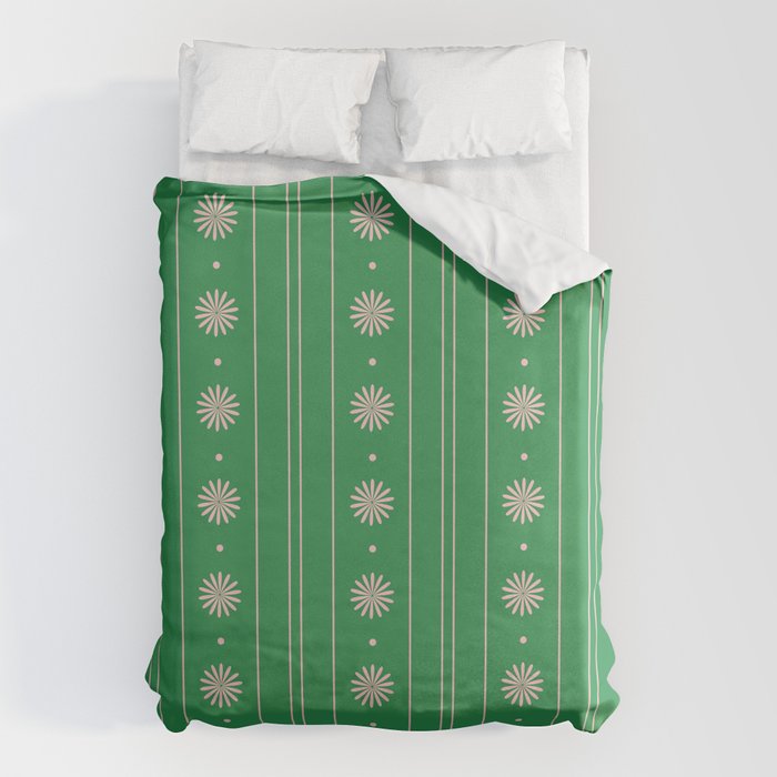 Daisy Stripes Green and Pink Pattern Duvet Cover Gallery Image 1