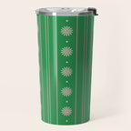 Daisy Stripes Green and Pink Pattern Travel Mug Gallery Image 2