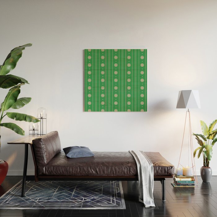 Daisy Stripes Green and Pink Pattern Wood Wall Art Gallery Image 2