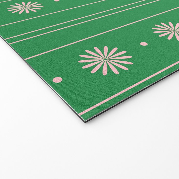 Daisy Stripes Green and Pink Pattern Welcome Mat Gallery Image 2