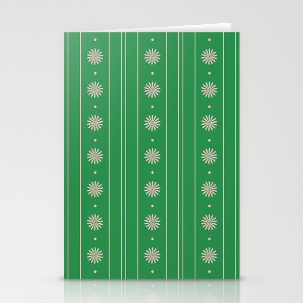Daisy Stripes Green and Pink Pattern Stationery Card Gallery Image 2