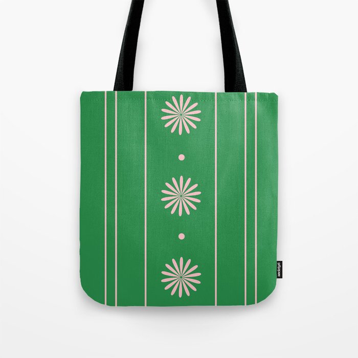 Daisy Stripes Green and Pink Pattern Tote Bag Gallery Image 1