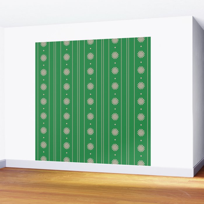 Daisy Stripes Green and Pink Pattern Wall Mural Gallery Image 2
