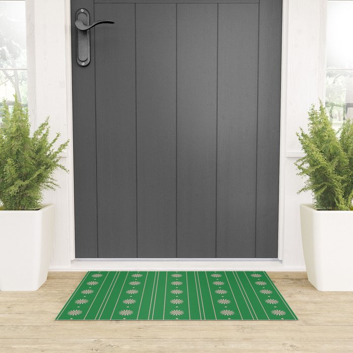 Daisy Stripes Green and Pink Pattern Welcome Mat Gallery Image 3