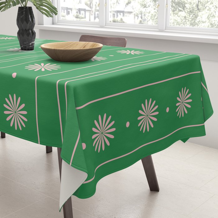 Daisy Stripes Green and Pink Pattern Tablecloth Gallery Image 3