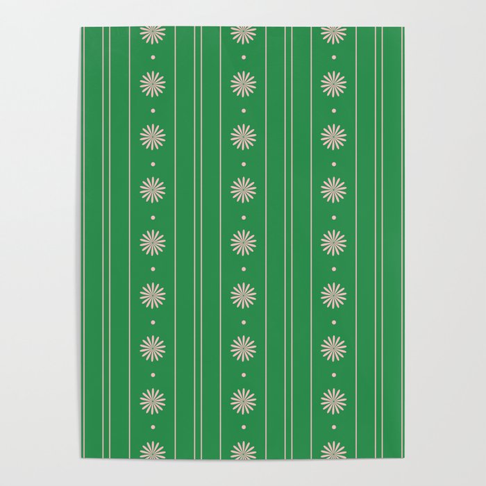 Daisy Stripes Green and Pink Pattern Poster Gallery Image 4