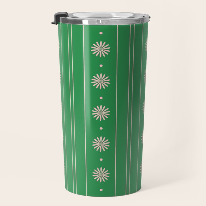 Daisy Stripes Green and Pink Pattern Travel Mug Gallery Image 3