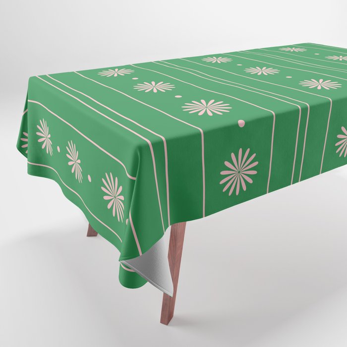 Daisy Stripes Green and Pink Pattern Tablecloth Gallery Image 1