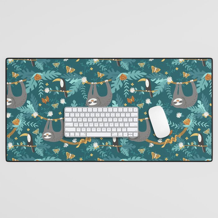 Sloth Hanging in a Teal Forest Desk Mat Gallery Image 1