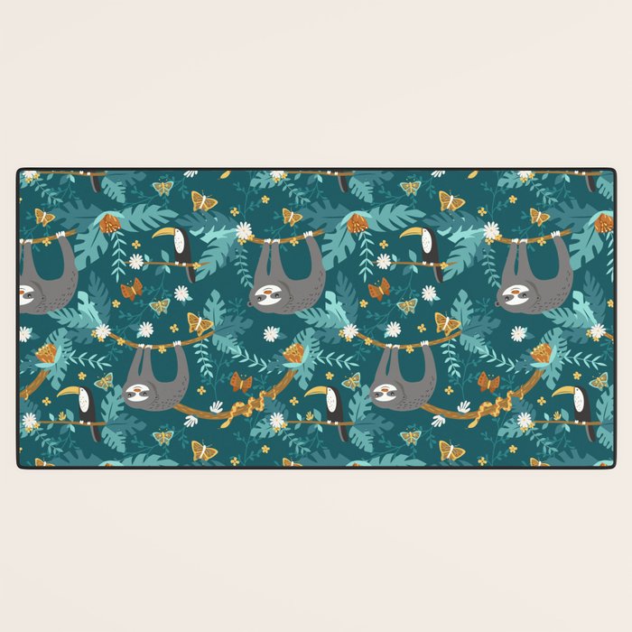 Sloth Hanging in a Teal Forest Desk Mat Gallery Image 3