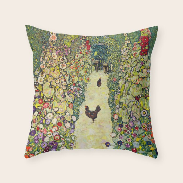 Gustav Klimt "Garden Path with Chickens" Throw Pillow Gallery Image 1