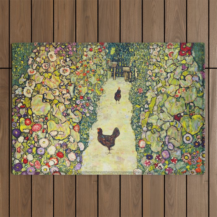 Gustav Klimt "Garden Path with Chickens" Outdoor Rug Gallery Image 1