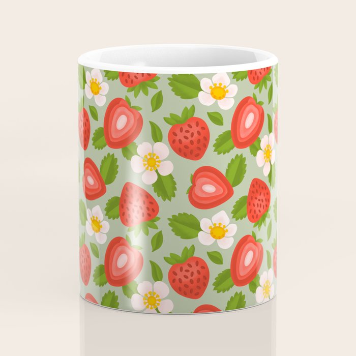 Strawberry Pattern on Mint Green Coffee Mug Gallery Image 4