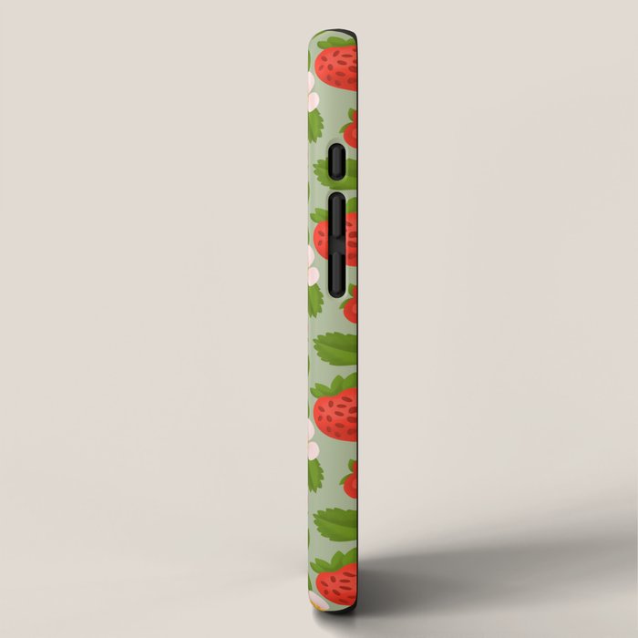 Strawberry Pattern on Mint Green iPhone Case Gallery Image 2